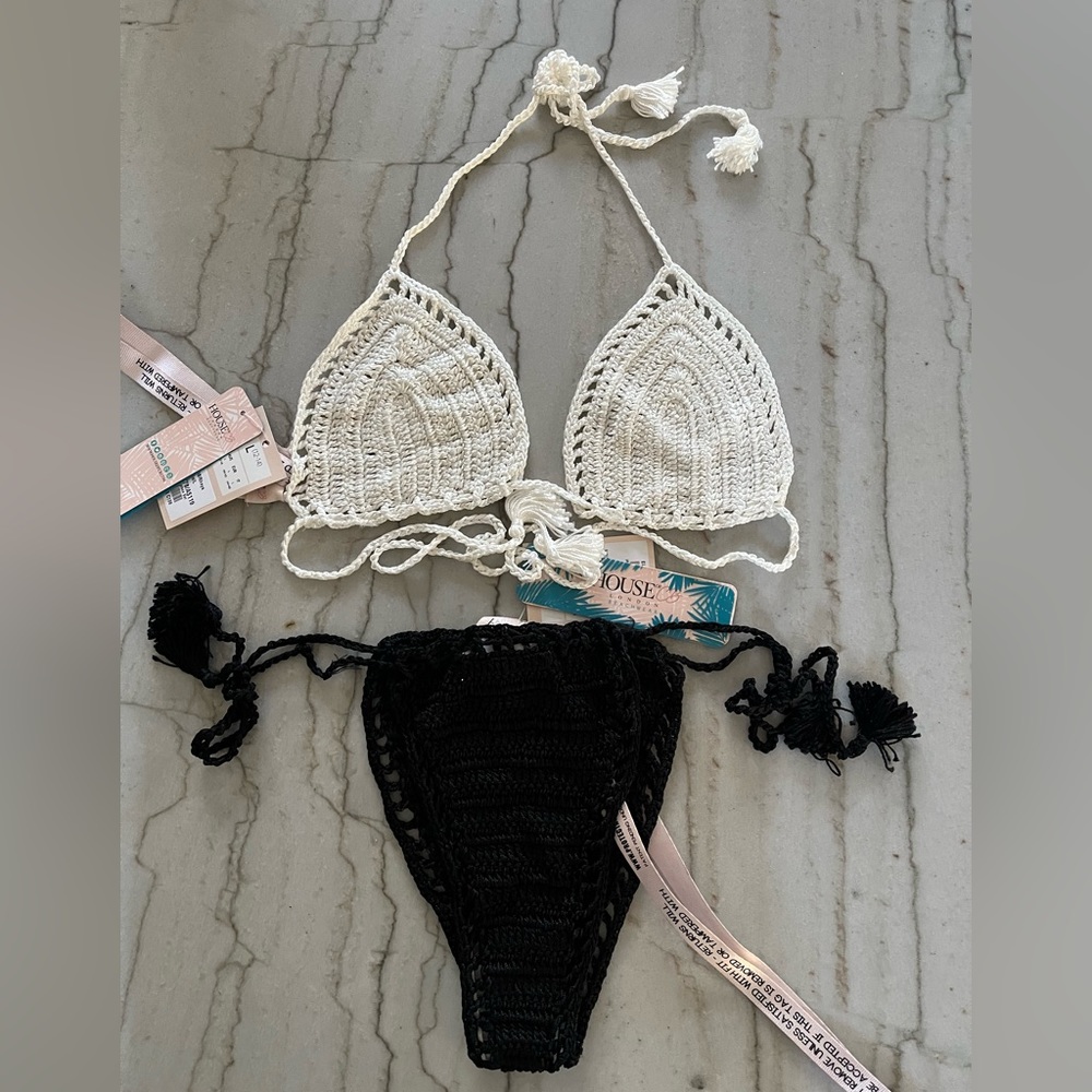 HOUSE OF CB “Rheya” Crochet Bikini White/Black